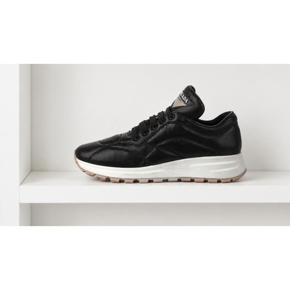 PRADA PRAX01 SNEAKERS SHOES 1E245L BLACK WHITE LEATHER NEW US 10 Ret $1200
